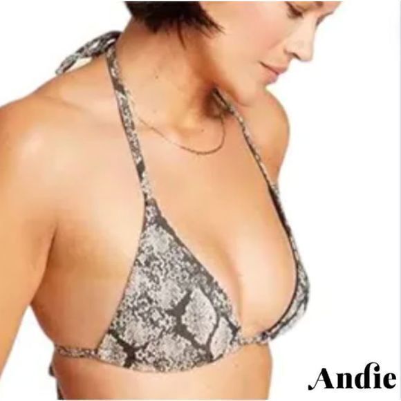 Andie Swim String Bikini Triangle Top Size Small Snake Print Black and Tan‎ - Picture 1 of 3